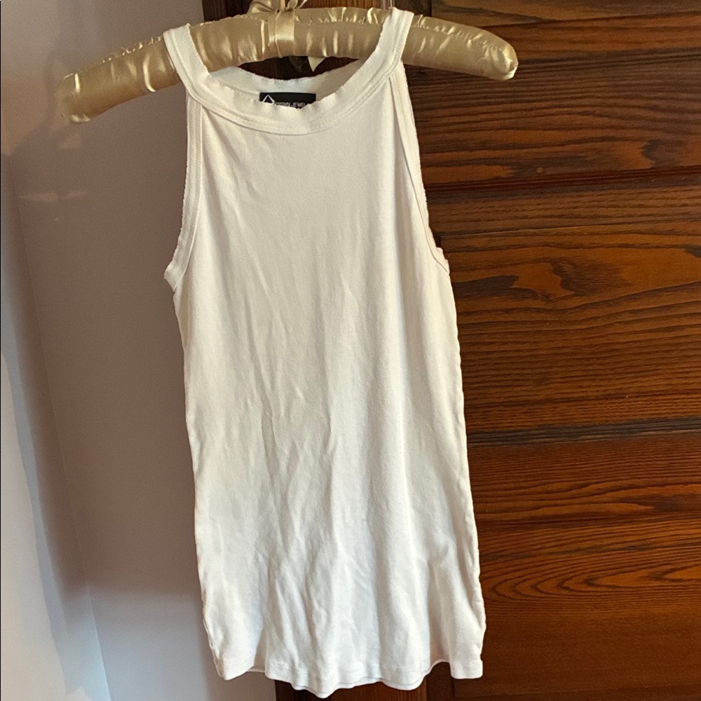 Women's White Sleeveless Ribbed Tank Dress - Minimal Style